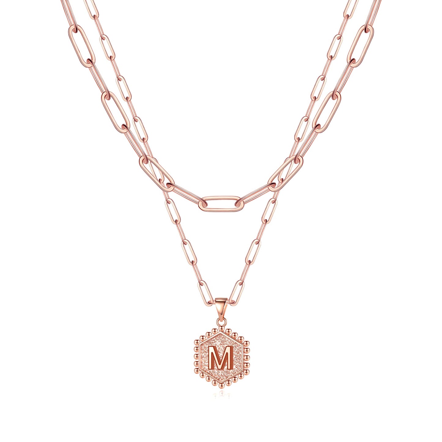 M MOOHAM Dainty Initial Necklaces for Women, 14K-Gold-Plated Layering Necklace for Women Cute Hexagon Letter Initial Necklace Layered Necklaces for Womens Teen Girl Gifts