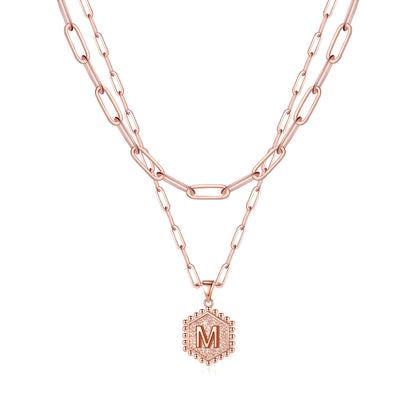 M MOOHAM Dainty Initial Necklaces for Women, 14K-Gold-Plated Layering Necklace for Women Cute Hexagon Letter Initial Necklace Layered Necklaces for Womens Teen Girl Gifts