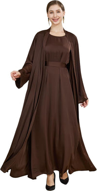 khalat Women Muslim Abaya Dress 2PCS Lightweight Satin Abaya Dress for Women Islamic Dubai Modest Kaftan Prayer Dress