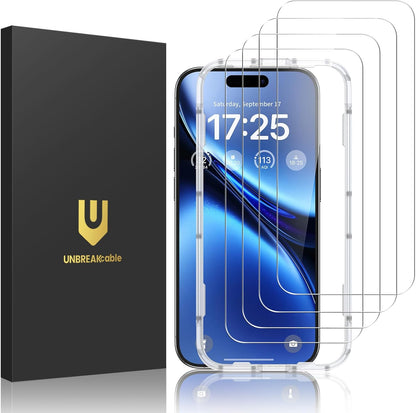 UNBREAKcable 4-Pack Screen Protector for iPhone 17, Double Shatterproof Tempered Glass [Easy Installation Frame] [9H Hardness] [99.99% HD Clear] [Case Friendly] for iPhone 6.3 inch