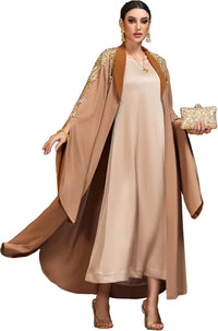 Handmade Beaded Kaftan Open Front Abaya Long Sleeve Maxi Dress, NO INNER, Arabian Robe for Casual Festival Gathering Travel