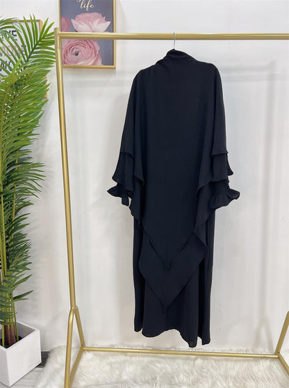 Women Prayer Dress Muslim Ramadan Garment Abaya Dubai Islam Jilbeb 2 Piece Set Layered Khimar Scarf Hijab and Long Dress