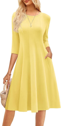 GRACE KARIN Fall Dresses for Women 2025 Casual 3/4 Sleeve Dress A Line Fit and Flare Midi Dress with Pockets