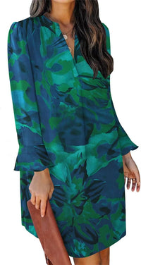 QACOHU Fall Dresses for Women 2025 Casual V Neck Long Sleeves Flowy Mini Tunic Dress