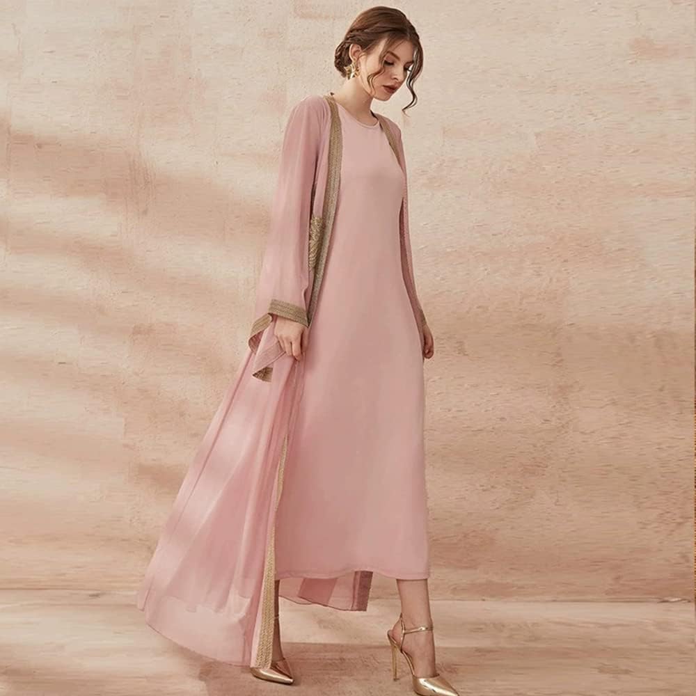 Embroidery Jalabiya Chiffon Abaya Dress for Women Dubai Sadui Muslim Eid Clothes