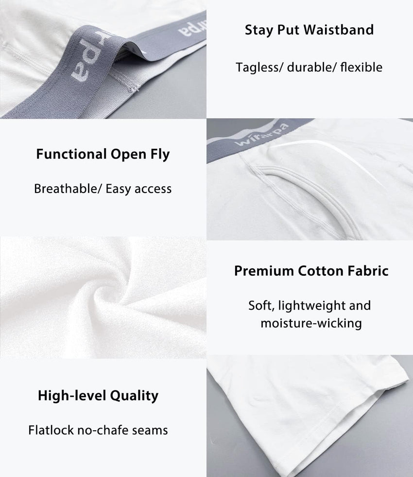 wirarpa Men's Boxer Briefs Cotton Stretch Underwear Open Fly Tagless Underpants Regular Leg 4 PackPack