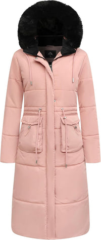 MOERDENG Women's Long Winter Puffer Coat Waterproof Warm Maxi Down Jacket Faux Fur Removable Hood Parka