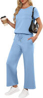 ANRABESS Women 2 Piece Lounge Sets Summer Travel Sweat Outfits Short Sleeve Wide Leg Casual Matching Tracksuits Clothes