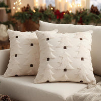 GEEORY Christmas Pillow Covers 18x18 Inch Set of 2, Christmas Decorations Xmas Tree Soft Plush Fluffy Faux Fur Decorative Throw Pillows Rustic Winter Decor Cushion Case Beige Brown GC034-18