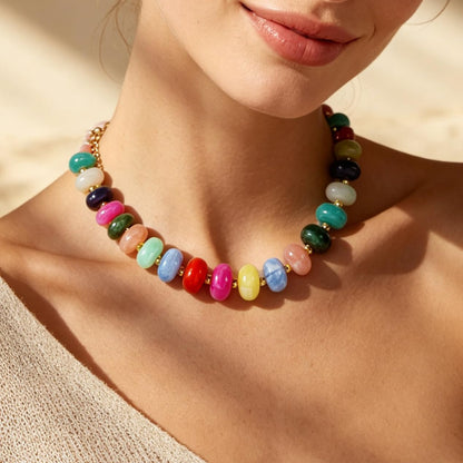 Chunky Beaded Statement Necklace for Women Trendy Colorful Boho Resin Bead Choker Necklaces Summer Handmade Jewelry Gifts Accessories