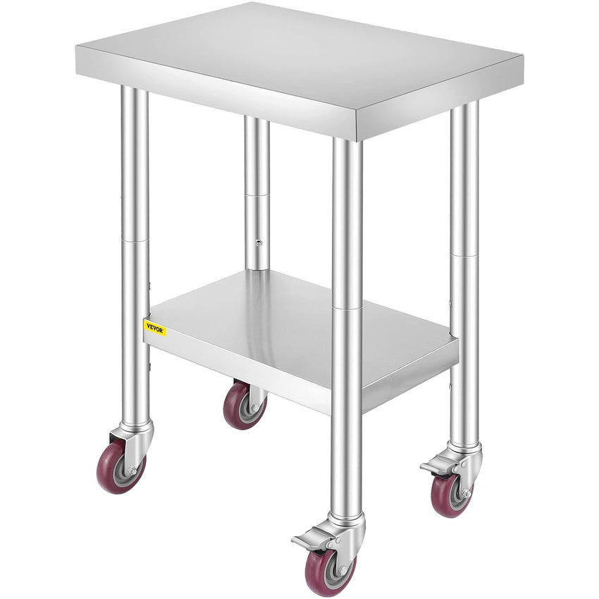 Vevor Mophorn Stainless Steel Work Table 36x24 Inch with 4 Wheels, Casters Heavy Duty Food Prep Worktable for Commercial Kitchen Restaurant, Silver