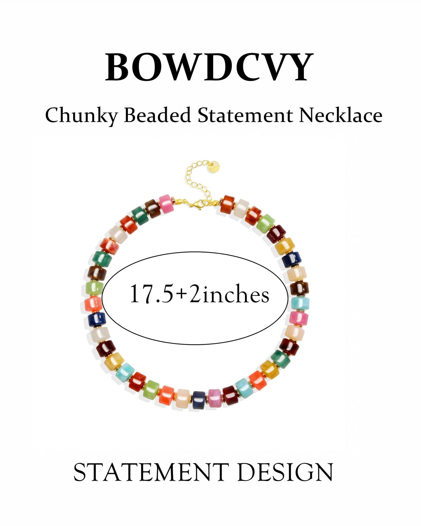 Chunky Beaded Statement Necklace for Women Trendy Colorful Boho Resin Bead Choker Necklaces Summer Handmade Jewelry Gifts Accessories