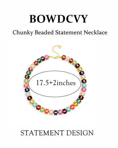 Chunky Beaded Statement Necklace for Women Trendy Colorful Boho Resin Bead Choker Necklaces Summer Handmade Jewelry Gifts Accessories