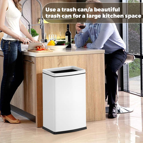 6.6 Gallon/25L Stainless Steel Square Trash Can, Large Capacity Kitchen Garbage Can, Business Trash Bin, Tall, Elegant, White Waste Basket, for Home, Office, Hotel (25LWhite)