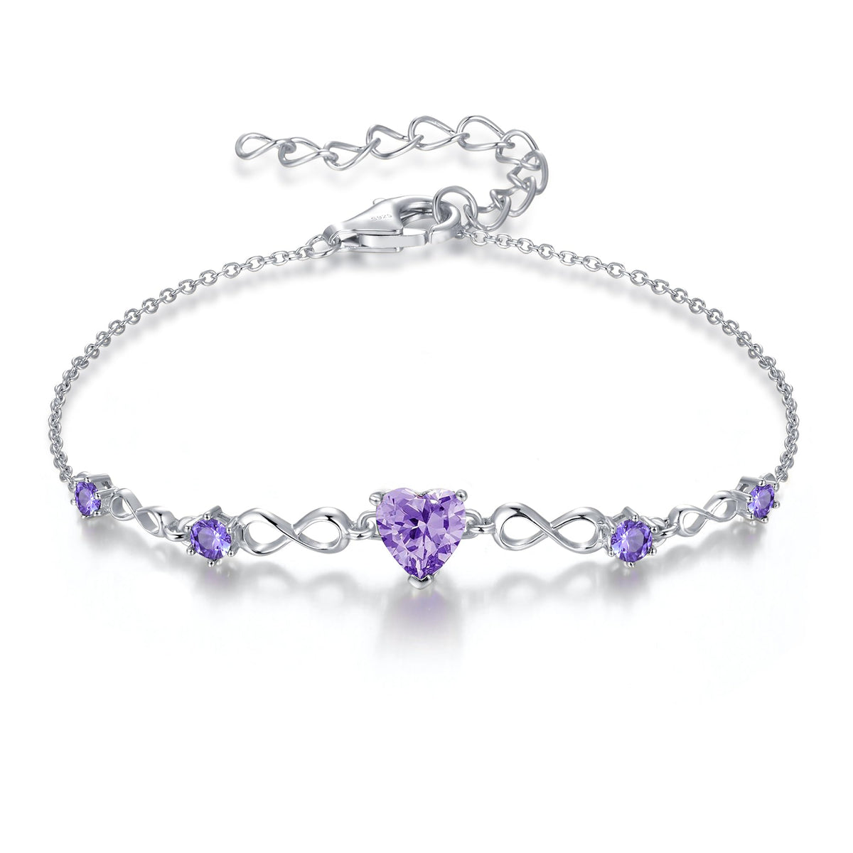 G&GEMSJEW Infinity Heart Birthstone Bracelets for Women, 925 Sterling Silver Women Charm Link Bracelet Adjustable, Birthday Anniversary Christmas Jewelry Gifts for Women Wife Mom Girlfriend Her