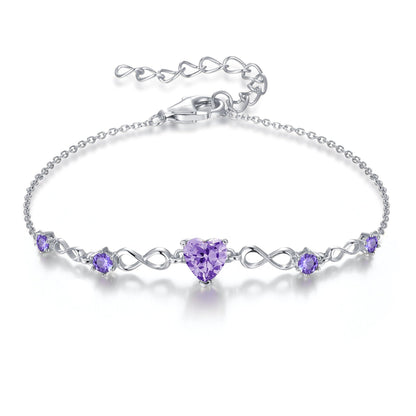 G&GEMSJEW Infinity Heart Birthstone Bracelets for Women, 925 Sterling Silver Women Charm Link Bracelet Adjustable, Birthday Anniversary Christmas Jewelry Gifts for Women Wife Mom Girlfriend Her