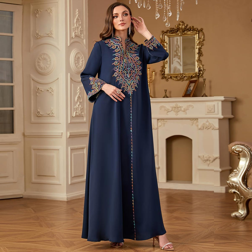 FYMNSI Abaya Dress for Women Floral Embroidery Muslim Maxi Robe Eid Prayer Dresses Dubai Clothing Arabian Islamic Kaftan