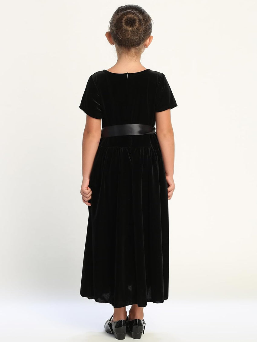 Made in USA - Velvet Girls Black Dress - Black Christmas Dress Girls - Black Flower Girl Dress - Vestido Negro para Niña