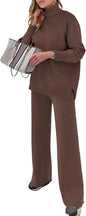ANRABESS Womens 2 Piece Outfits Turtleneck Matching Lounge Set Sweater Top Wide Leg Pants Fall Cozy Knit Sweatsuit Loungewear