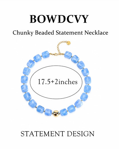 Chunky Beaded Statement Necklace for Women Trendy Colorful Boho Resin Bead Choker Necklaces Summer Handmade Jewelry Gifts Accessories