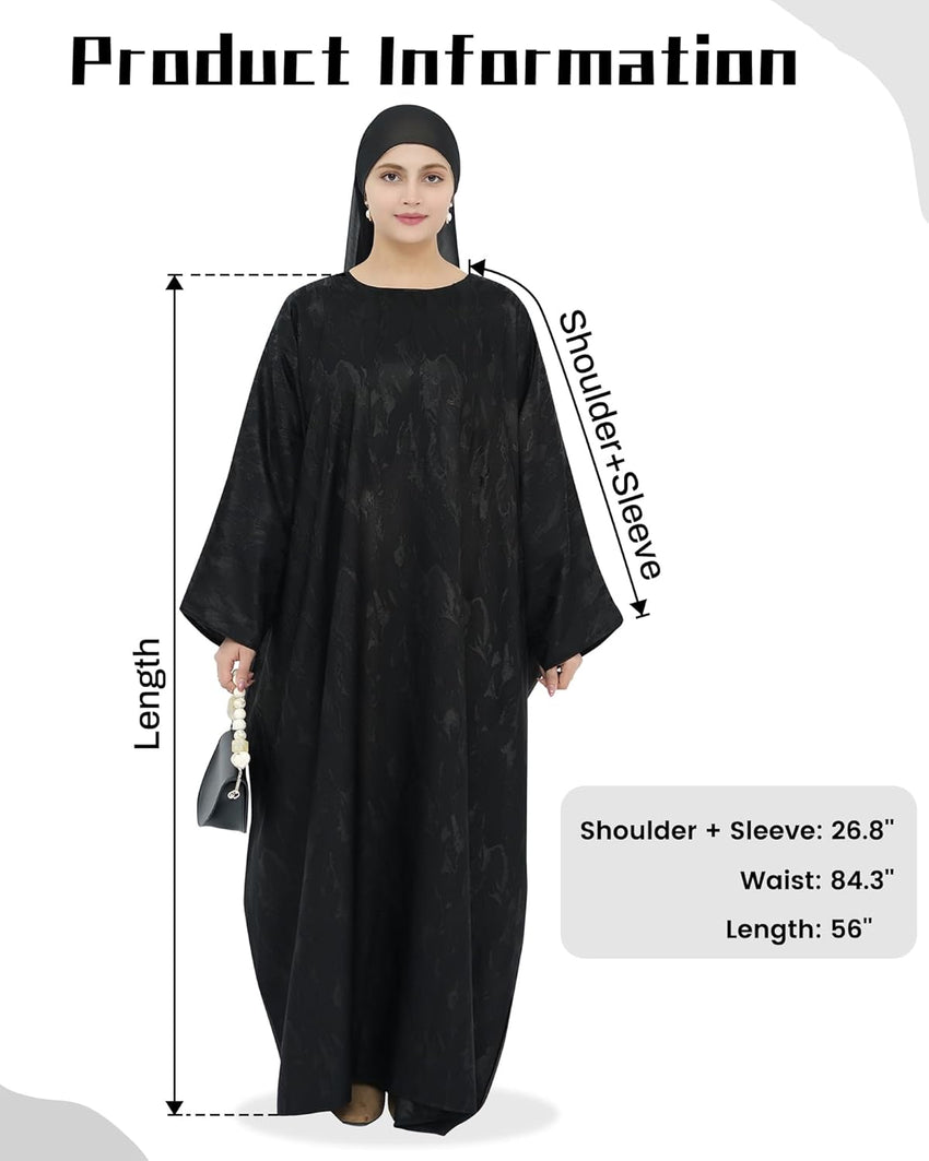 Elegant Eid Clothes Women Muslim Glossy Batwing Sleeve Abaya Ramadan Prayer Dress with Belt