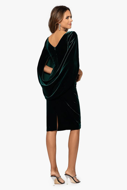 Betsy & Adam Women's Velvet Midi Cowl Neck Drape Back Dress