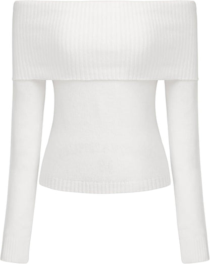 CIDER Women’s Off Shoulder Knitted Long Sleeve Tops Fall Pullover Sweater