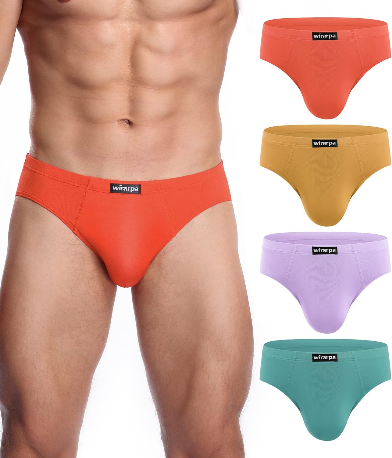 wirarpa Men's Underwear Modal Microfiber Briefs No Fly Covered Waistband Silky Touch Underpants 4 Pack