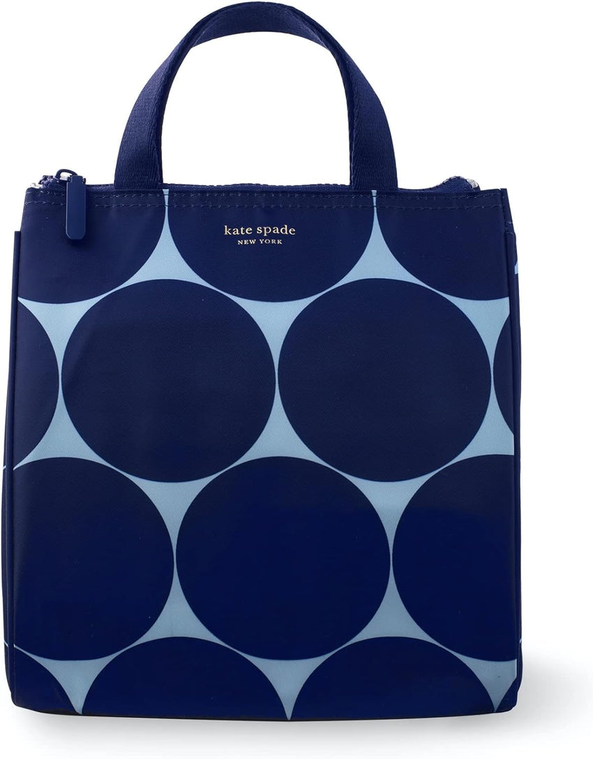 Kate Spade New York, Portable Soft Cooler Lunch Bag with Silver Insulated Interior Lining and Storage Pocket, Joy Dot