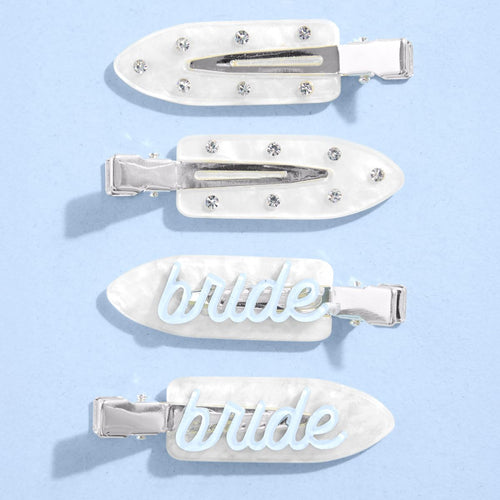 xo, Fetti Bride Beauty Clips - 4 pc | Bachelorette Party, Blue White Bridal Hair Clip, Wedding Get Ready With Me, Bridal Shower Favor, Wedding Accessory