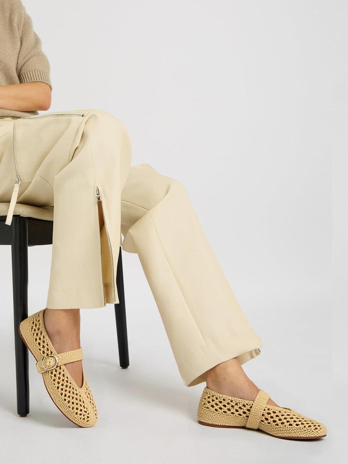 Woven Ballet Flats Women Mesh Raffia Flats Round Toe Mary Janes Comfortable Ballerina Flat Shoes