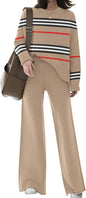 ETCYY NEW Womens Elegant Lounge Sets Knitted Sweatsuit Sets 2 Piece Outfits with Sweater Tops and Wide Leg Sweatpants