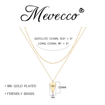 MEVECCO Layered Heart Necklace Pendant Handmade 18k Gold Plated Dainty Gold Choker Arrow Bar Layering Long Necklace for Women