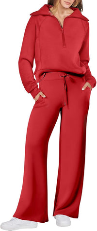 ANRABESS Women 2 Piece Outfits 2025 Fall Fashion Airport Wide Leg Pants Lounge Set Leisure Travel Vacation Clothes Sweatsuits