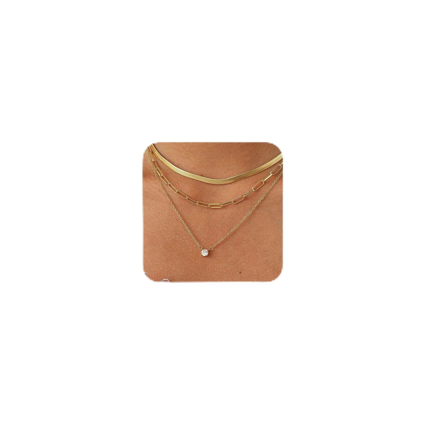 Coshilta Layered Gold Necklaces for Women, 14K Plated Gold Sterling Silver Plated Dainty Pendant Necklace Set with Cubic Zirconia,Stackable Chain Choker,Trendy Personalized Jewelry Gift Non Tarnish
