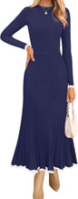 ZESICA Women's Long Sleeve Sweater Dress Fall 2025 Crewneck Ribbed Knit Pleated A-Line Maxi Wedding Guest Dresses