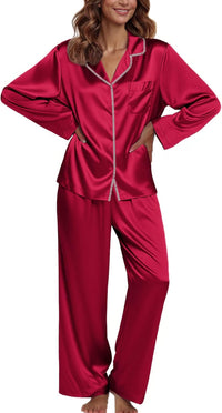 Ekouaer Pajamas For Women Set Silk Pjs 2 Piece Satin Sleepwear Long Sleeve Button Down Lounge Sets With Pant