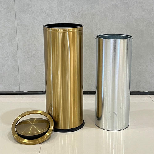 30L/8GAL Gold Brass Kitchen Trash Can,Tall Commercial Garbage can，Large Capacity FILP lid Trash can for Kitchen,Shopping mall,Elevator gate,Airport, Hotel,Commercial (Gold)