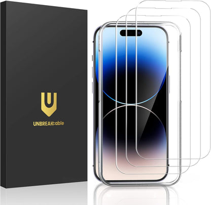 UNBREAKcable 3-Pack Screen Protector for iPhone 16 Pro, Double Shatterproof Tempered Glass [Easy Installation Frame] [9H Hardness] [99.99% HD Clear] [Case Friendly] for iPhone 6.3 inch