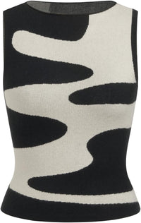 CIDER Sleeveless Knit Tank Top Going Out Y2k Wave Pattern