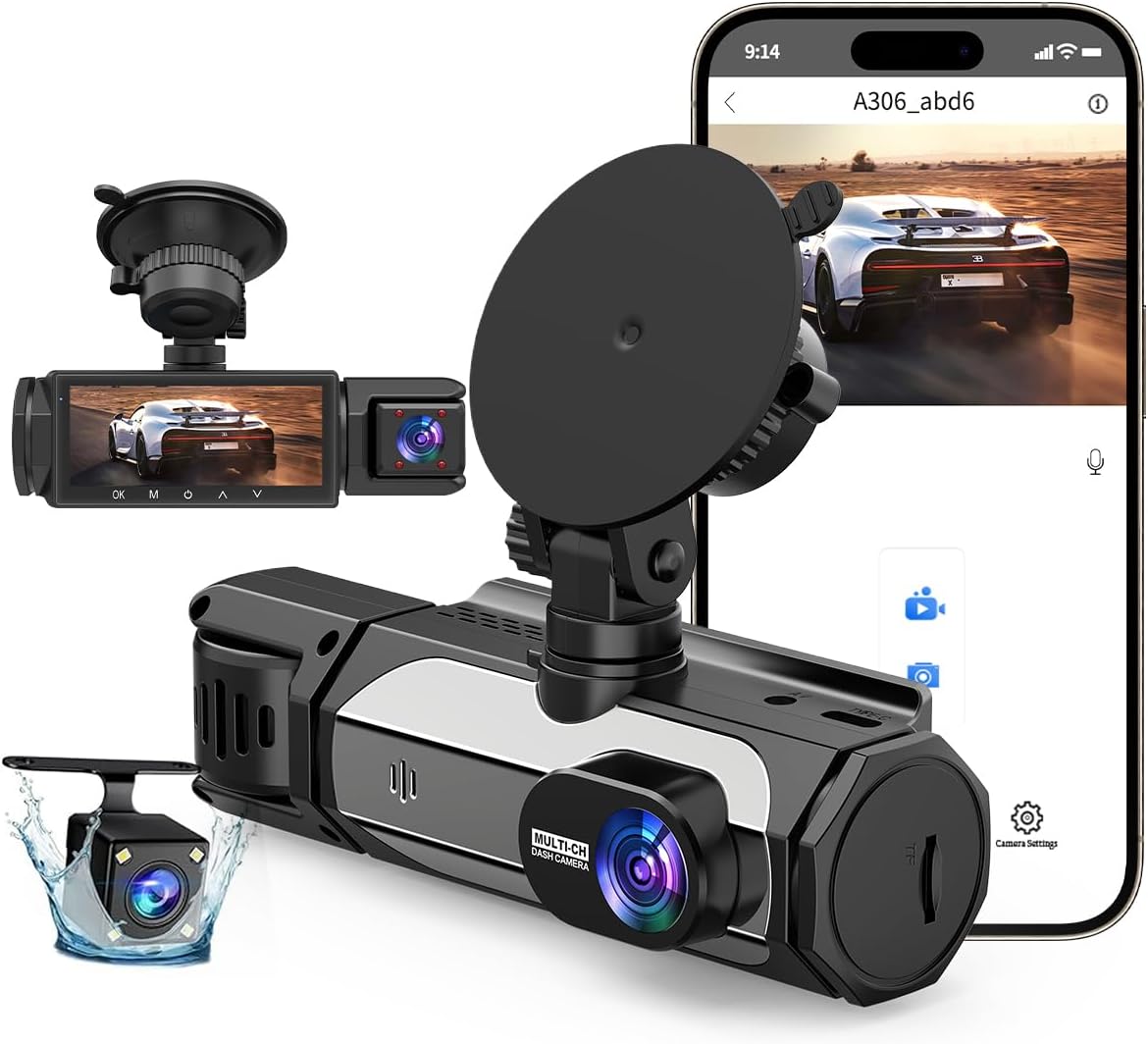 7DAY'S Uber Camera 360 View 4 Channel Dash Cam Front Rear and Inside with 5GHz WiFi & App Control, 170 Wide Angle Uber Camera for Car, Loop Recording, Night Vision, G-Sensor, Parking Mode, Included 32GB Card