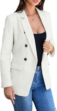 Mina Self Womens 2024 Tweed Blazers Warm Double Breasted Lapel Long Sleeve Fashion Casual Work Suits Jacket