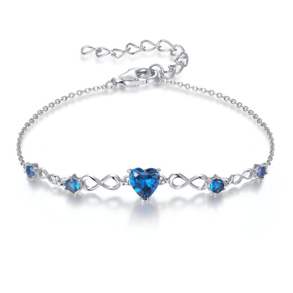 G&GEMSJEW Infinity Heart Birthstone Bracelets for Women, 925 Sterling Silver Women Charm Link Bracelet Adjustable, Birthday Anniversary Christmas Jewelry Gifts for Women Wife Mom Girlfriend Her