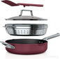 Ninja, Cookware, Steamer, Strainer Basket, Glass Lid and Spatula, Foodi NeverStick PossiblePan, Premium Set with 4-Quart Capacity Pan, Nonstick, Durable, Oven Safe Cookware, Cherry Tart, CW102RD