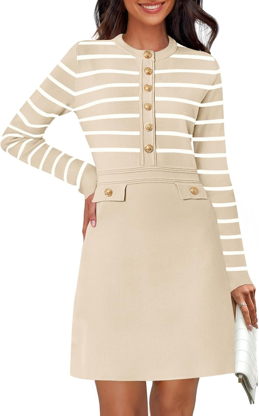 NENONA Women's 2025 Fall Sweater Dress Winter Long Sleeve Fashion Button Elegant Work Formal Cocktail Party Mini Dresses