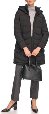 Calvin Klein womens Long Chevron Bib-front Light-weight Jacket