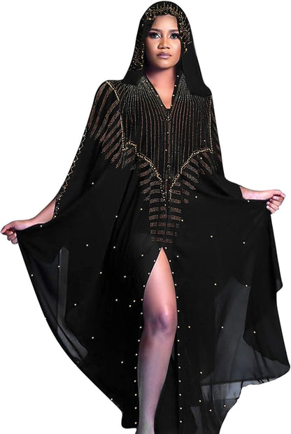 IBTOM CASTLE Abaya for Women Muslim, Beaded Embroidered Maxi Kaftan Dress Cardigan Caftan Dubai Arabic Kimono Robe