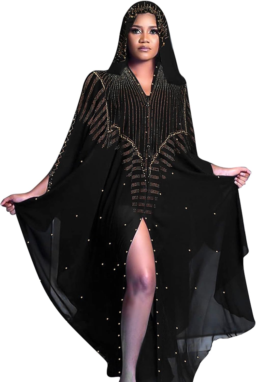 IBTOM CASTLE Abaya for Women Muslim, Beaded Embroidered Maxi Kaftan Dress Cardigan Caftan Dubai Arabic Kimono Robe