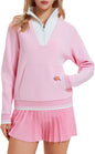 Airfree Womens 2 Piece Set Lapel Half Zip Sweatshirts High Waisted Pleated Tennis Skirt Sets Casual Sweatsuits Sporty Outfit