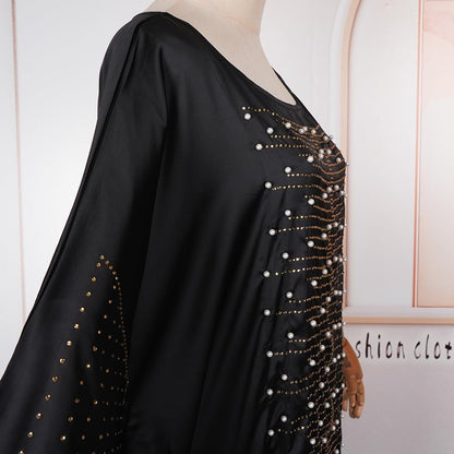 HD African Dresses for Women Fashion Beading Rhinestone Kaftan Maxi Dress